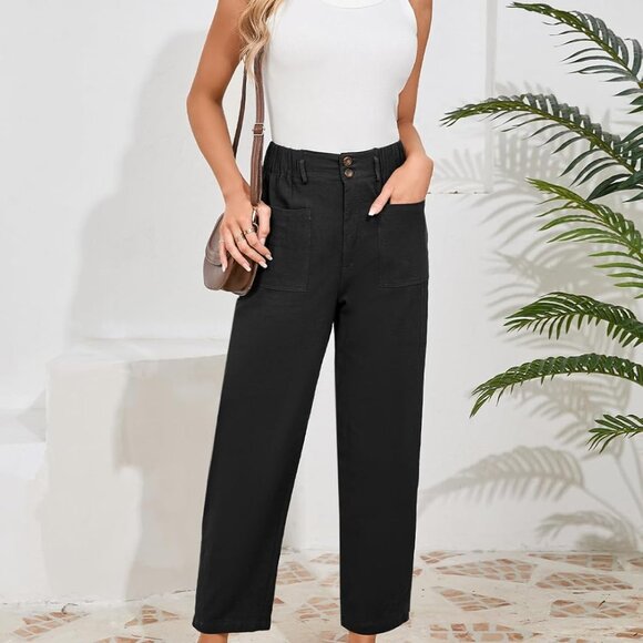 Linen Pants Women Casual Cotton Capri Pants High Waisted Harem Trouser Summer Sl - Picture 2 of 6